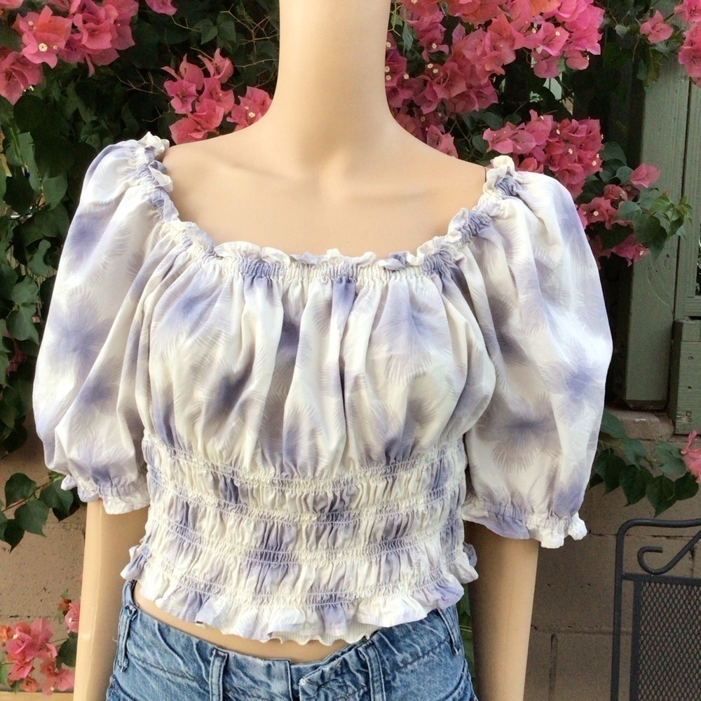 Levi's Women's Tilly Square Neck Elbow Sleeve Purple & Cream Cropped Blouse Top